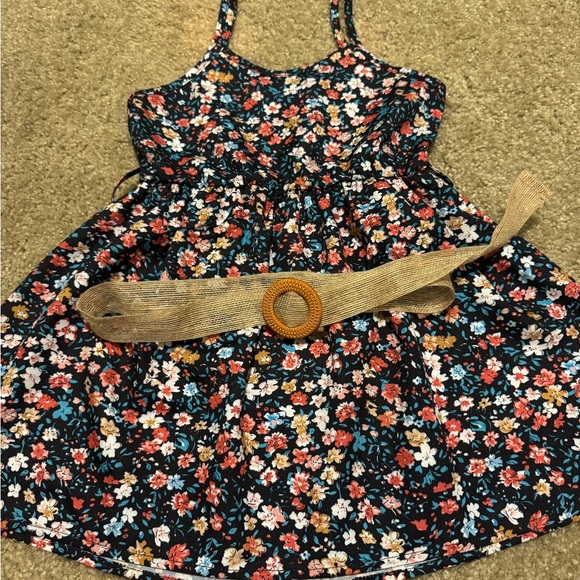 SHEIN Floral Kids Dress with Belt - Black and Multicolor - Picture 1 of 1